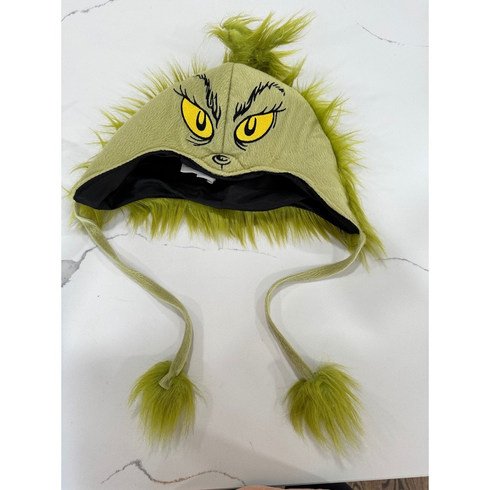 Dr. Seuss Grinch Faux Fur‎ Hat with Tassels & Ears - Holiday Fun Accessory